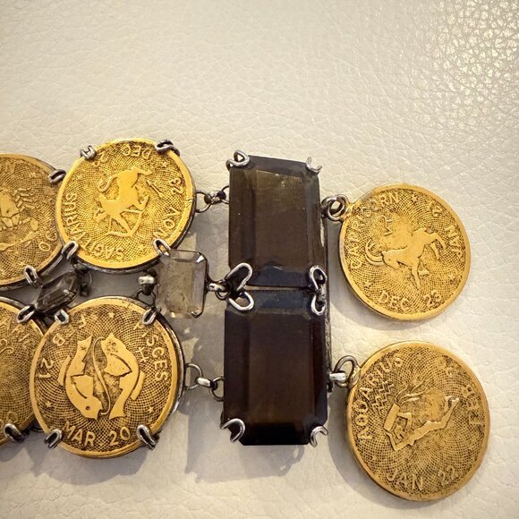 VINTAGE IRADJ MOINI COIN BRACELET ANTIQUE GOLD PLATED SMOKY QUARTZ - Picture 3 of 5